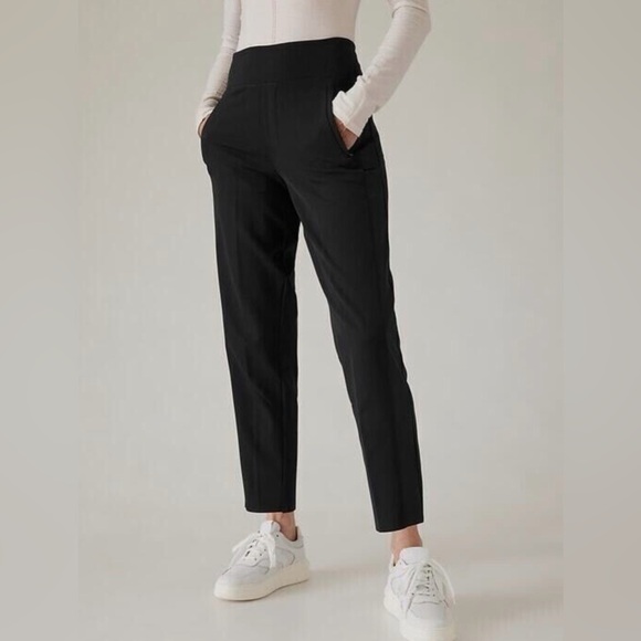 Athleta Pants - Athleta Endless Satin Side Stripe Pant Black Women's Size 10 High Rise Stretch